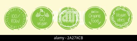 Uno stile di vita sano le icone su sfondo giallo. Andare vegane e cibo biologico. Illustrazione Vettoriale