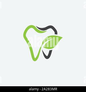 Dentale e foglia di combinazione di logo, dentale e organico simbolo icona, unica dentale e logotipo organico modello di disegno, verde dentale icona del carbone di legna Illustrazione Vettoriale