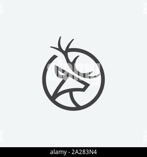 Unico circolare di cervo logo design icona, testa di cervo icona circolare, geometriche cervi concetto di logo, pioggia deer illustrazione Illustrazione Vettoriale