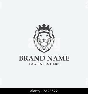 Lion shield logo lusso icona, elegante schermo lion logo design illustrazione, testa leone con il logo di corona, leone simbolo dello schermo Illustrazione Vettoriale