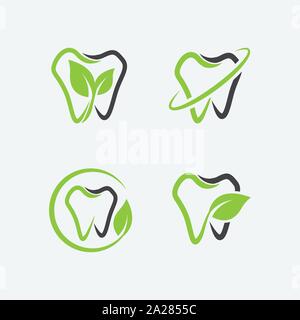 Dentale e foglia di combinazione di logo, dentale e icona organico pack simbolo, unica dentale e logotipo organico modello di disegno, verde dentale icona del carbone di legna Illustrazione Vettoriale