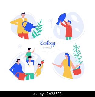 Ecologia - design piatto vettore di stile il set di caratteri Illustrazione Vettoriale
