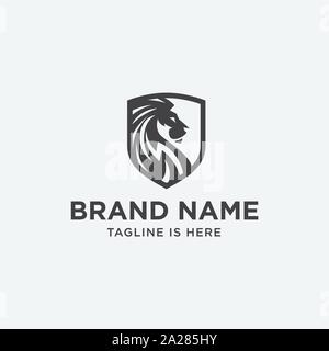 Lion shield logo lusso icona, elegante schermo lion logo design illustrazione, testa leone, leone simbolo dello schermo Illustrazione Vettoriale