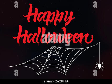 Happy Halloween biglietto di auguri con spider web e testo di messaggio di saluto Foto Stock