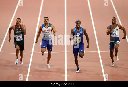 La Gran Bretagna è Adam Gemili (seconda a sinistra) in Uomini 200m Finale durante il giorno cinque della IAAF Campionati del Mondo Al Khalifa International Stadium, Doha, Qatar. Foto Stock