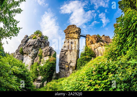 Externsteine nella Foresta Turingia, Germania Foto Stock