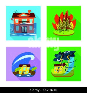 Oggetto isolato di crollo e segno dell'ambiente. Set di crollo e angoscia icona vettore per il magazzino. Illustrazione Vettoriale