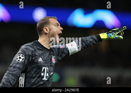 Londra, Regno Unito. 01 ott 2019. Manuel Neuer del Bayern Monaco di Baviera durante la UEFA Champions League group B match tra Tottenham Hotspur e Bayern Monaco presso la stazione di Tottenham Hotspur Stadium. Credito: Mark Hawkins/Alamy Live News Foto Stock