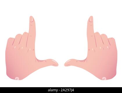 Mani telaio gesto di ritaglio. Piatto mani di framing grande piazza il ritaglio. Mani che prendono fuoco le riprese del telaio come fotocamera. Colore del vettore concetto isolato su sfondo bianco. Illustrazione Vettoriale