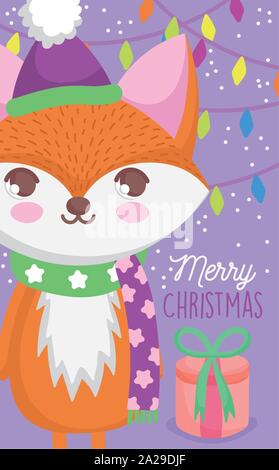 Carino fox ghirlanda luminosa dono neve felice natale tags illustrazione vettoriale Illustrazione Vettoriale