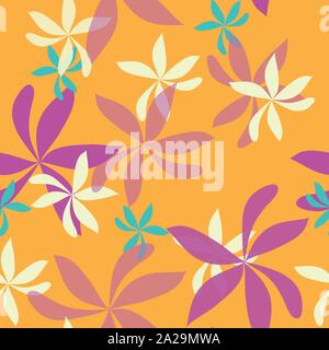 Seamless schema di ripetizione con whimsical di fiori su sfondo arancione. Moderna e originale tessile, carta da imballaggio, wall art design. Illustrazione Vettoriale