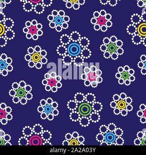 Fiori geometrici seamless pattern su uno sfondo blu scuro. Illustrazione Vettoriale