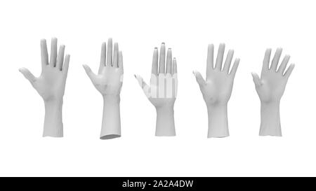 3D Rendering di più mani isolato in bianco di sfondo per studio Foto Stock