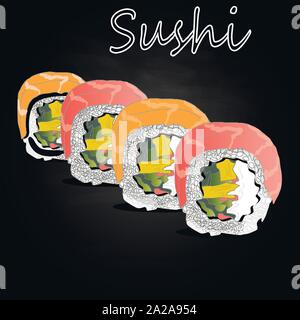 Il nigiri sushi illustrazione su sfondo scuro isolato. Illustrazione Vettoriale