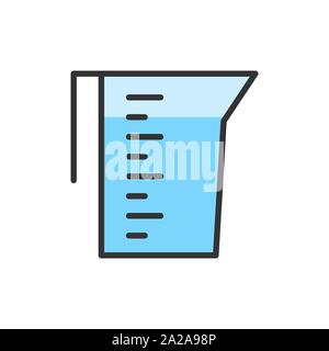 Vector coppa di misurazione, contenitore, vetreria di laboratorio colore piatto icona linea. Illustrazione Vettoriale