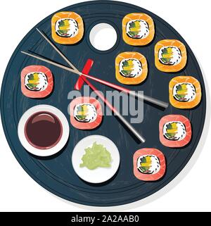 Il Nigiri Sush seti illustrazione isolato. Vista dall'alto. Illustrazione Vettoriale