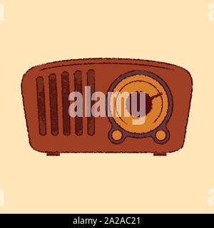 50s vintage marrone retrò dettagliata icona radio piatta ruvida stile contorno Illustrazione Vettoriale