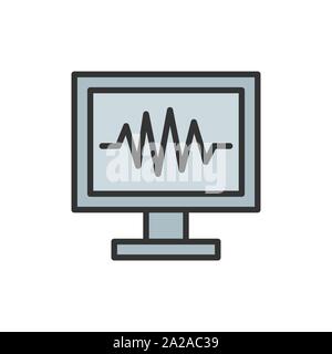 Vector monitor PC, computer schermo piatto linea colore icona. Illustrazione Vettoriale