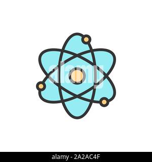 Atomo di vettore, una molecola piatta linea colore icona. Illustrazione Vettoriale