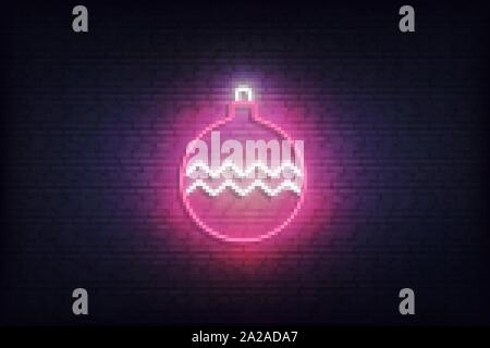Palla di Natale icona al neon. Incandescente Xmas vacanze invernali segno icona Illustrazione Vettoriale