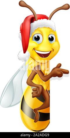 Il miele Bumble Bee in Santa Natale Hat Cartoon Illustrazione Vettoriale