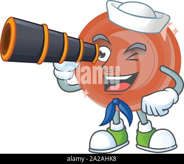 Sailor binoculare con moneta di bronzo cartoon su sfondo bianco Illustrazione Vettoriale