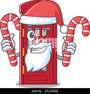 Santa con la caramella cabina telefonica isolata con il cartoon Illustrazione Vettoriale