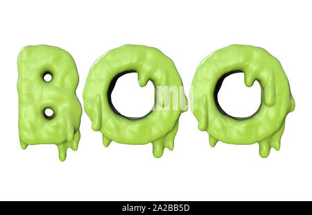 Boo parola fatta da verde halloween slime lettering. 3D Render Foto Stock