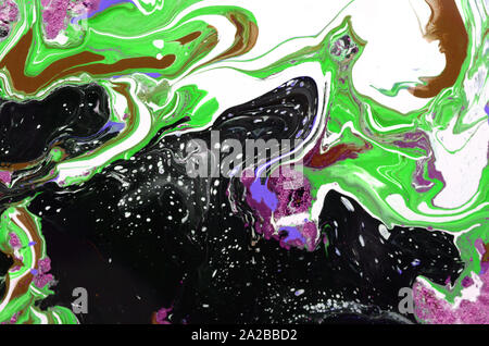 Verde giallo e marmo nero neon di limone mix di colore, stampa di arte, moda pittura. Foto Stock
