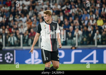 Torino, Italia. 01 ott 2019. De ligt durante la UEFA Champions League football match tra Juventus e Bayer Leverkusen. La Juventus ha vinto 3-0 su Bayer Leverkusen. A Juventus Stadium di Torino. 1 ottobre 2019 l'Italia. (Foto di Alberto Gandolfo/Pacific Stampa) Credito: Pacific Press Agency/Alamy Live News Foto Stock