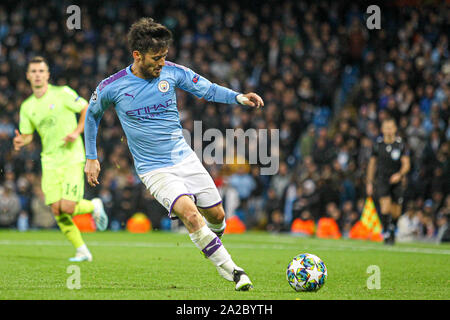 David Silva (Manchester City) durante la UEFA Champions League match di gruppo tra Manchester City e Dinamo Zagreb all'Etihad Stadium e Manchester, in Inghilterra il 1 ottobre 2019. Foto di James Gill. Foto Stock