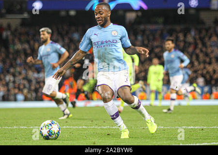 Raheem Sterling (Manchester City) durante la UEFA Champions League match di gruppo tra Manchester City e Dinamo Zagreb all'Etihad Stadium e Manchester, in Inghilterra il 1 ottobre 2019. Foto di James Gill. Foto Stock