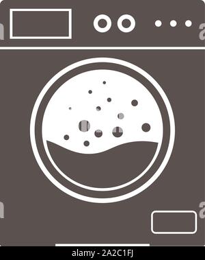 Semplice piatto bianco e nero lavatrice Icona o simbolo illustrazione vettoriale Illustrazione Vettoriale