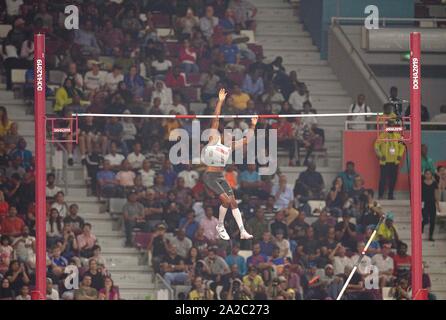 Doha, Katar. 01 ott 2019. Raphael HOLZDEPPE (Germania/6° posto) Azione ultima pole vault di uomini, su 01.10.2019 Campionati del Mondo 2019 a Doha/Qatar, dal 27.09. - 10.10.2019. | Utilizzo di credito in tutto il mondo: dpa/Alamy Live News Foto Stock