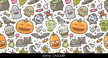 Halloween party colorato sfondo senza cuciture. Illustrazione vettoriale Illustrazione Vettoriale