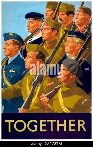 British, WW2, l'unità di resistenza di poster, Inter-allied co-operazione, insieme, (Allied libera unione militari) 1939-1946 Foto Stock