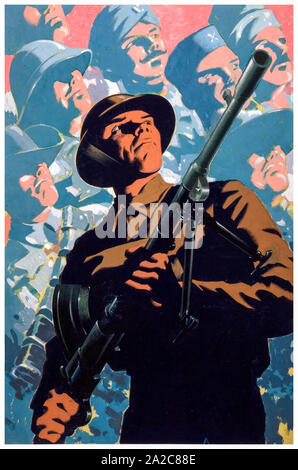 British, WW2, l'unità di resistenza di poster, Inter-allied co-operazione, soldato britannico, con bren gun, soldati alleati in background,1939-1946 Foto Stock