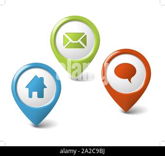 Set di round 3D dei puntatori - home, e-mail, chat, discussione Illustrazione Vettoriale
