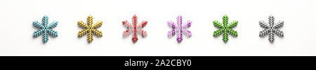 Colore Inverno Fiocco di neve di Natale set di icone. Addobbi natale. 3D Render lo sfondo dell'illustrazione Foto Stock
