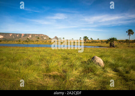 Il lago e le montagne e le palme nel Jalapao fantastico parco nazionale Foto Stock