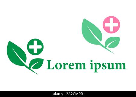 Medical anfratti con foglie e una croce. Terapeuta naturopata. Il modello per la clinica, il sito, il medico. Illustrazione Vettoriale
