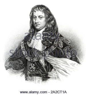 Edward Montagu ritratto, 1° Conte di sandwich, 1625 - 1672, era un ufficiale di fanteria, naval officer e uomo politico, illustrazione vintage dal 1850 Foto Stock