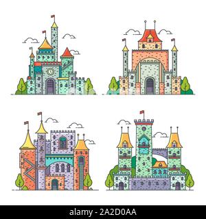 Cartoon castelli, Regno palace, fortezza medioevale Illustrazione Vettoriale