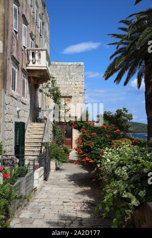 Croazia la città di Korcula. Fortificata medievale città sull isola di Korcula. Strette stradine. Foto Stock