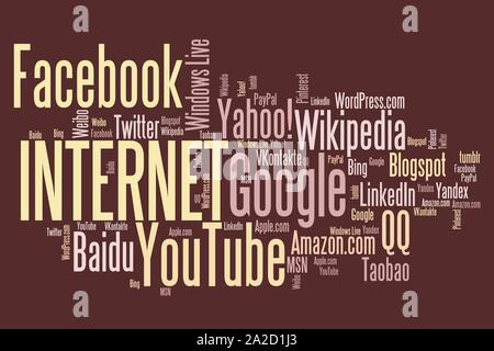 Varsavia, Polonia - 28 Maggio 2014: parola cloud fatto di leader a livello mondiale di siti web dal traffico. Più trafficati siti internet in tutto il mondo. Foto Stock