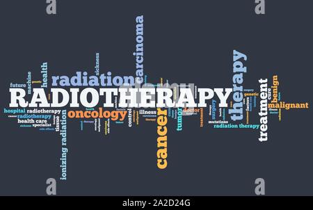 La radioterapia cancro - Radiazioni ionizzanti in oncologia concetto parola cloud. Foto Stock