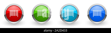Codice a barre color argento metallizzato icone lucido, set di design moderno pulsanti per il web, internet e applicazioni mobili in quattro opzioni di colori isolato su bianco Foto Stock