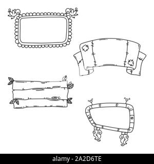 Set di banner vettore isolato su sfondo bianco. Raccolta di cartoni animati le etichette di stile per il web e la stampa. Illustrazione Vettoriale. Banner per la promozione, scro Illustrazione Vettoriale