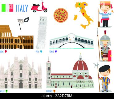 Italia Flat Icon Set viaggi e turismo concept. Illustrazione Vettoriale Illustrazione Vettoriale