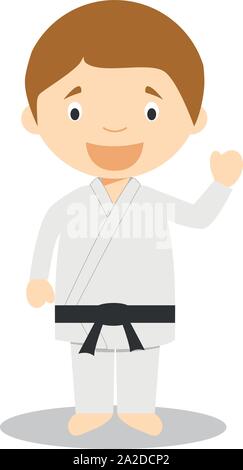 Cartoon carino illustrazione vettoriale di un karateka Illustrazione Vettoriale